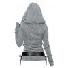 Hooded Cowl Front Belted Lace Up Sweater - LIGHT GRAY XXL