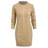 Long Sleeve Cable Knit Sweater Dress - LIGHT COFFEE L