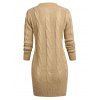 Long Sleeve Cable Knit Sweater Dress - LIGHT COFFEE L