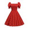 Polka Dot Puff Sleeve Smocked Mini Dress - RED XL