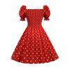 Polka Dot Puff Sleeve Smocked Mini Dress - RED XL