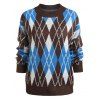 Crew Neck Drop Shoulder Argyle Pattern Sweater - multicolor L