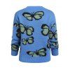 Loose Crew Neck Butterfly Pattern Sweater - BLUE M