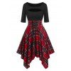Plaid Print Handkerchief Dress Lace Up Corset Waist Mini Dress Cutout Fit And Flare Dress - BLACK M