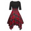 Plaid Print Handkerchief Dress Lace Up Corset Waist Mini Dress Cutout Fit And Flare Dress - BLACK M