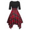 Plaid Print Handkerchief Dress Lace Up Corset Waist Mini Dress Cutout Fit And Flare Dress - BLACK XXL