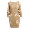 Star Jacquard Mini Bodycon Sweater Dress - LIGHT COFFEE M