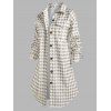 Button Up Houndstooth Print Double Pockets Coat - LIGHT COFFEE L