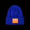 Letters Applique Ribbed Knitted Hat - BLUE 