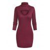Long Sleeve Cut Out Ribbed Bodycon Dress - DEEP RED XL