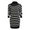 Turtleneck Stripe Jacquard Drop Shoulder Dress - BLACK M