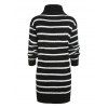 Turtleneck Stripe Jacquard Drop Shoulder Dress - BLACK M
