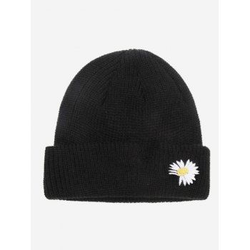 

Embroidered Flower Turn Up Edge Knit Hat, Cadetblue