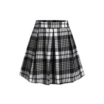 

Plaid Pleated Detail Mini Skirt, Black