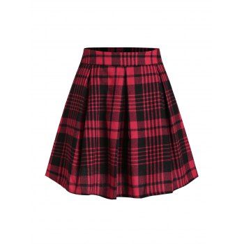 

Plaid Pleated Detail Mini Skirt, Red