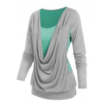 

Draped Heathered Faux Twinset T-shirt, Light gray