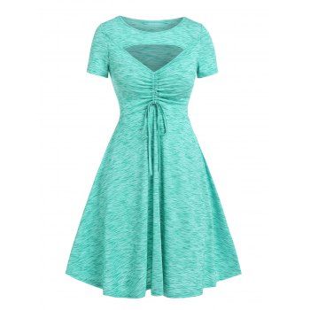 

Casual Heathered Cutout Cinched Tied A Line Waisted Tee Dress, Deep green