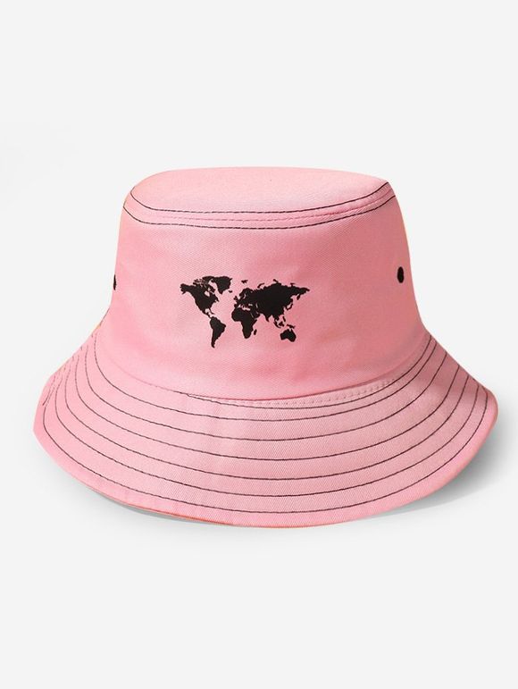 Chapeau Seau à Imprimé Carte du Monde - Rose 