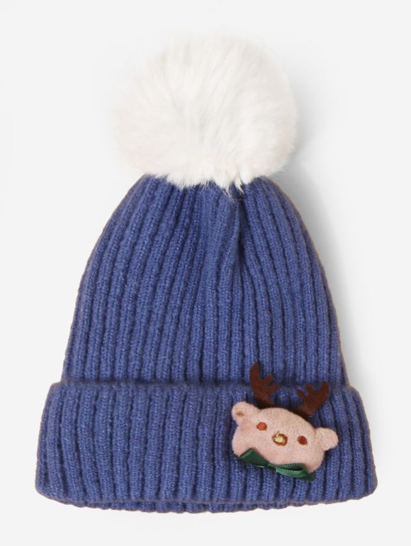 Chapeau Tricoté avec Pompon Design Élan de Noël - Bleu Dodger 