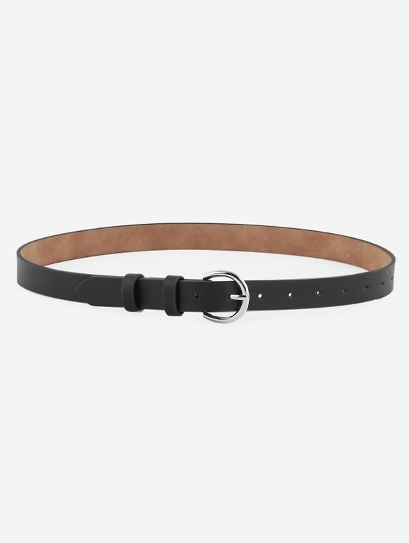 Ceinture Bouclée en D Minimaliste Argentée - Noir 
