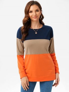 Colorblock Drop Shoulder Slit Side Sweatshirt