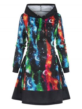 Galaxy Starry Print Hooded Lace Up Dress