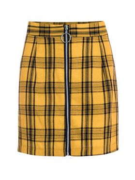 Front Zip Plaid Mini Skirt
