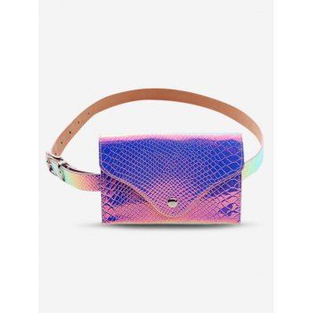 

Iridescent Embossed Buckle Belt With Bag, Light pink