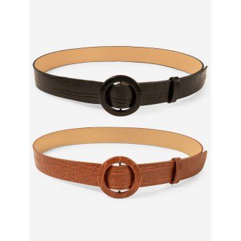 

2Pcs Round Buckle Textured Belt Set, Black