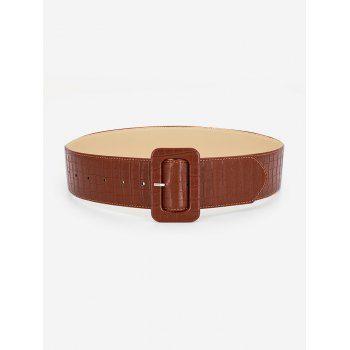 

Rectangle Pin Buckle Textured Wide Belt, Brown