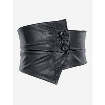 

Button Asymmetric Wide Elastic Cinch Belt, Black