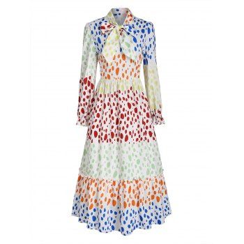 

Bow Tie Colorful Spotted Print Maxi Dress, Multicolor