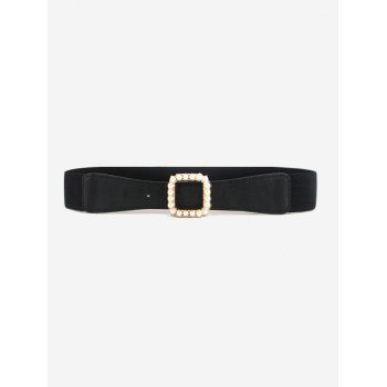 

Faux Pearl Buckle Elastic Waist Belt, Black