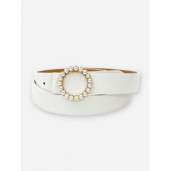 

Faux Peal Buckle Waist Belt, White