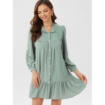 

Button Up Pleat Flounce Mini Dress, Light blue