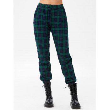 

High Rise Plaid Jogger Pants, Deep green
