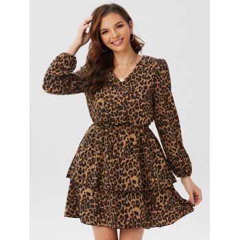 

Leopard V Neck Layered Dress, Coffee