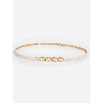 

Faux Pearl Buckle Skinny Printed Belt, Warm white
