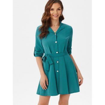 

Roll Up Sleeve Button Up Shirt Dress, Deep green