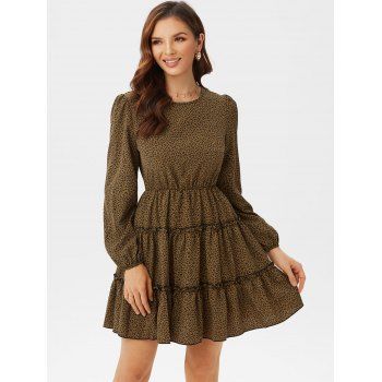 

Leopard Print Tiered Mini Dress, Coffee