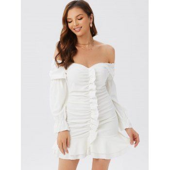 

Off The Shoulder Ruched Sheath Dress, White