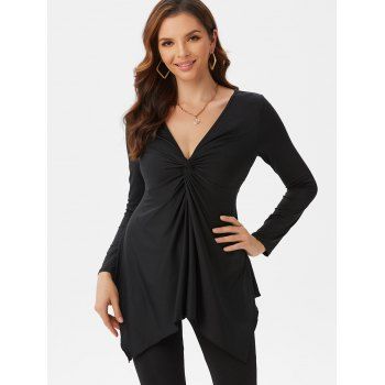 

Plunge Neck Twist Front Handkerchief T-shirt, Black