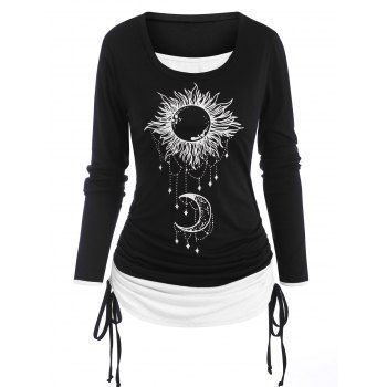 

Sun Moon Print Cinched 2 in 1 T Shirt, Multicolor