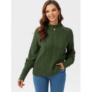 

Balloon Sleeve Mock Neck Jacquard Sweater, Deep green