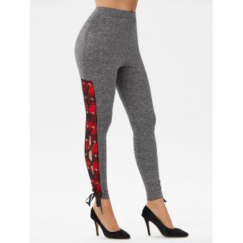 

High Rise Plaid Lace Up Pants, Dark gray