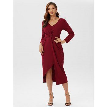 

Slit Front Surplice Bodycon Dress, Deep red
