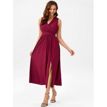 

High Slit Plunge Maxi Dress, Deep red