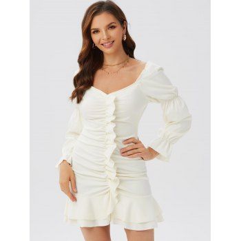 

Ruffles Off The Shoulder Mini Flounced Dress, Light yellow