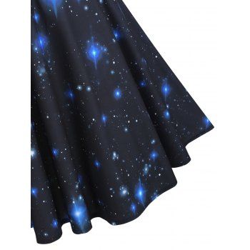 Belted Collared Galaxy Print Vintage Dress