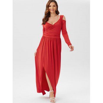 

Cold Shoulder High Slit Maxi Dress, Red